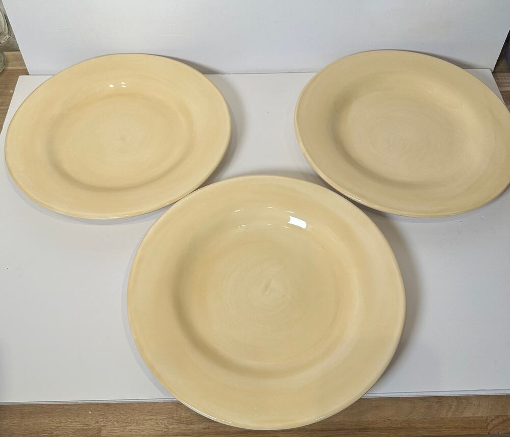 Pottery Barn Sausalito Pale Yellow 12" Dinner Plates Set of 3 Hand painted